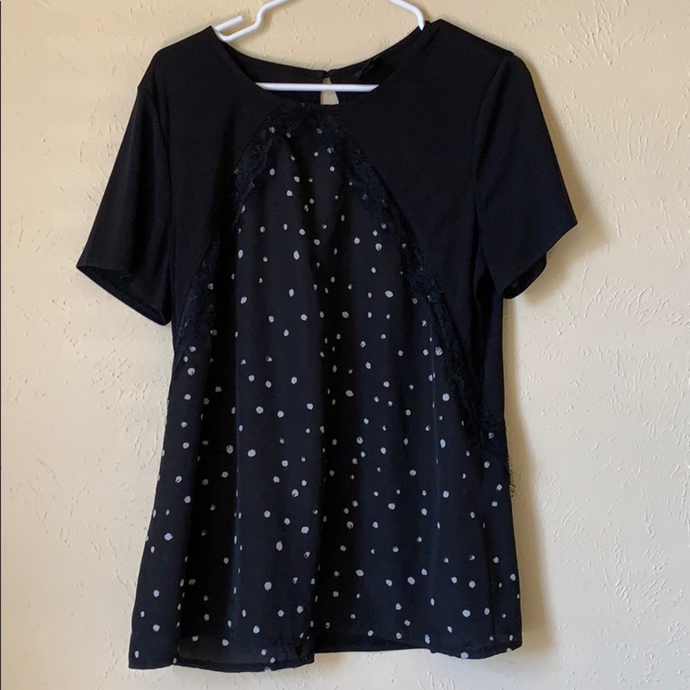 Black polka dot top with lace details